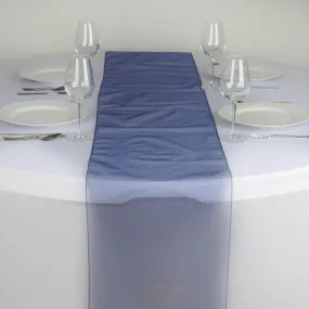 10 Pack Navy Blue Sheer Organza Table Runners - 14"x108"