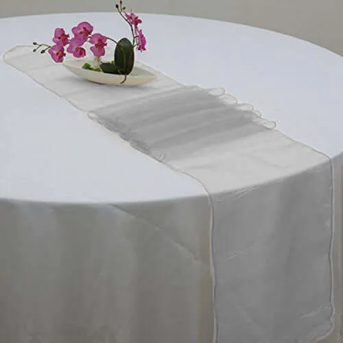 10 Pack Silver Sheer Organza Table Runners - 14"x108"