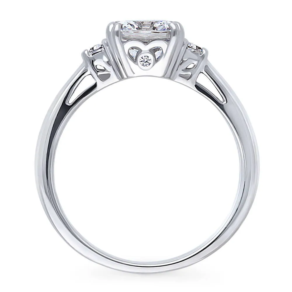 3-Stone 2ct Cushion CZ Ring in Sterling Silver