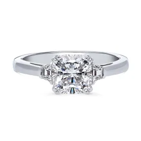 3-Stone 2ct Cushion CZ Ring in Sterling Silver