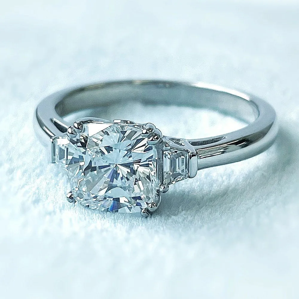 3-Stone 2ct Cushion CZ Ring in Sterling Silver