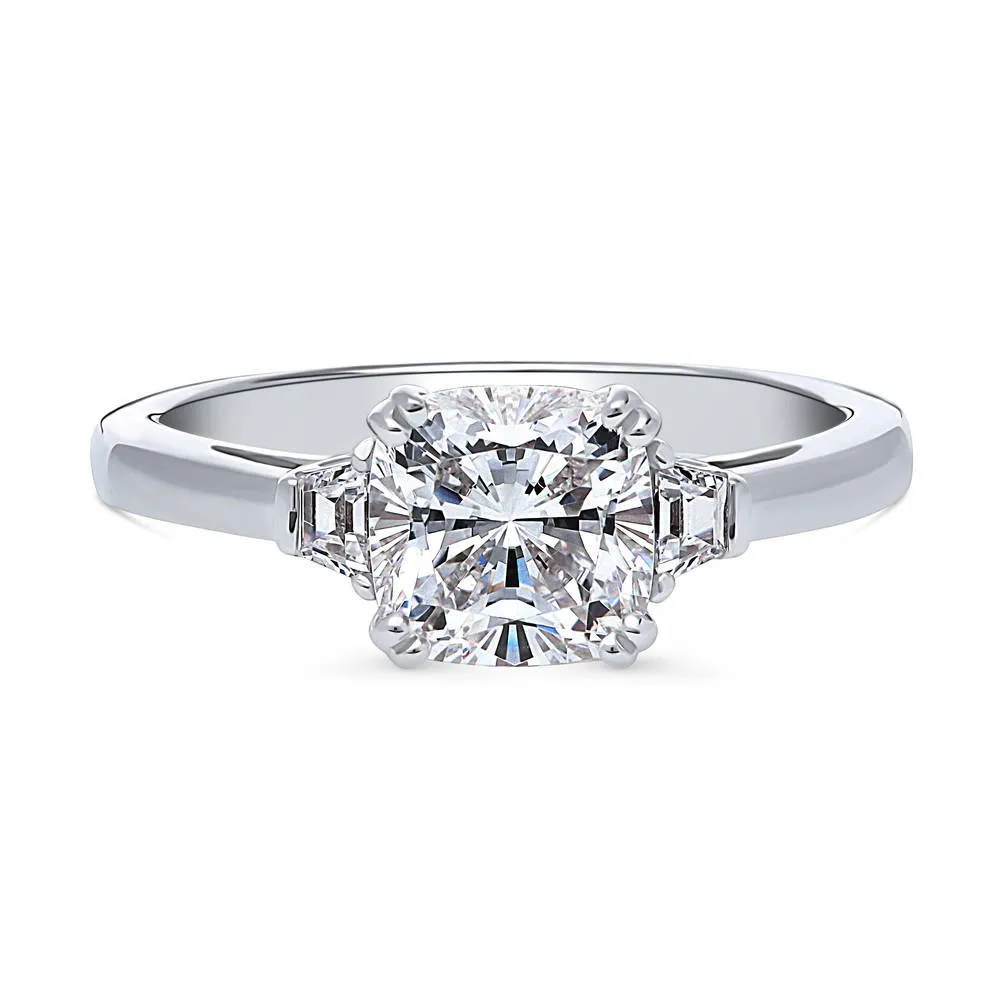 3-Stone 2ct Cushion CZ Ring in Sterling Silver