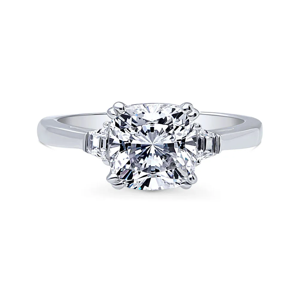 3-Stone 3ct Cushion CZ Ring in Sterling Silver