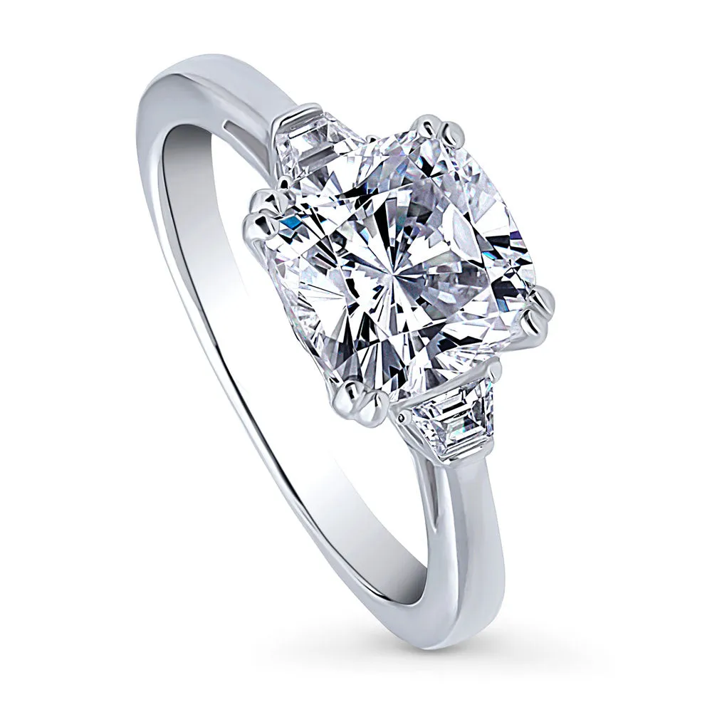 3-Stone 3ct Cushion CZ Ring in Sterling Silver