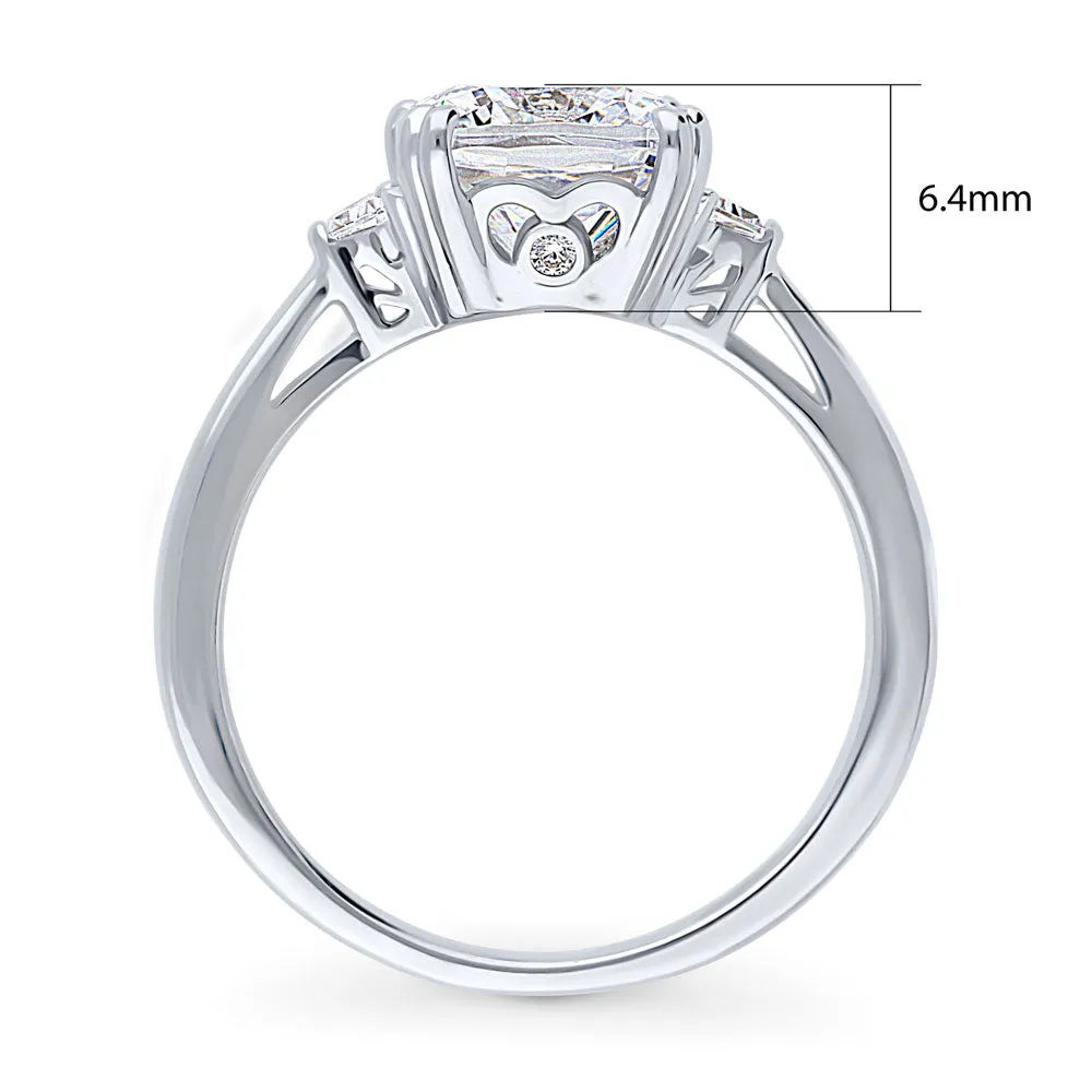 3-Stone 3ct Cushion CZ Ring in Sterling Silver