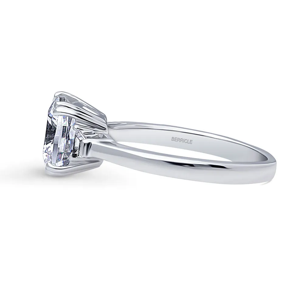 3-Stone 3ct Cushion CZ Ring in Sterling Silver