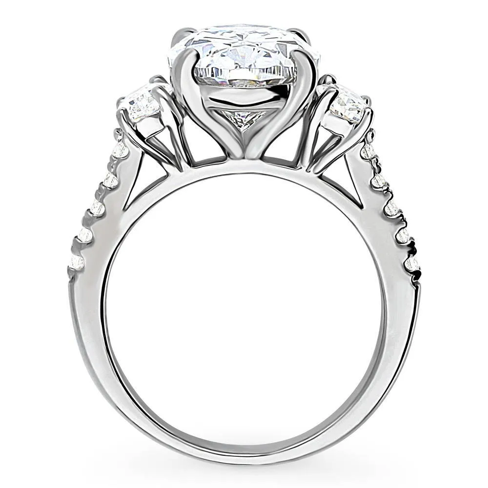 3-Stone 5.5ct Oval CZ Ring in Sterling Silver