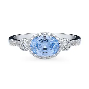 3-Stone Greyish Blue Oval CZ Ring in Sterling Silver 1.2ct