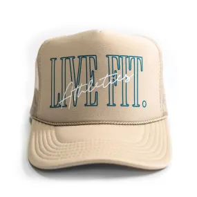 5 Panel Foam Trucker Hat  - Khaki/Teal/White