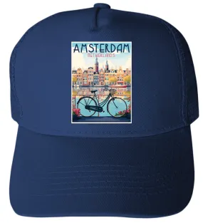 Amsterdam Netherlands Design A Unisex Mesh Back Trucker Hat with Adjustable Snapback