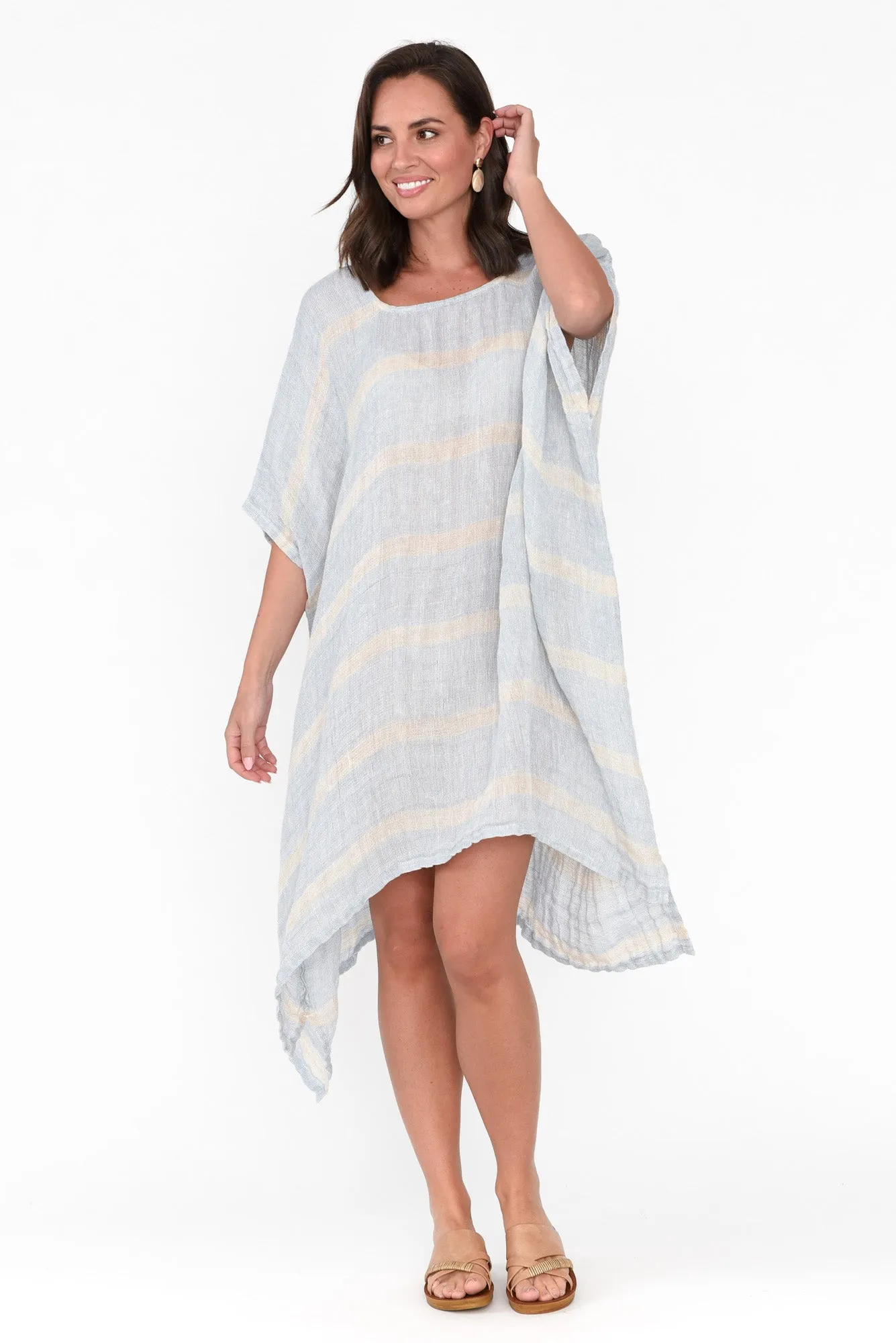 Belize Blue Stripe Linen Kaftan