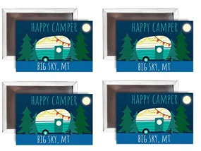 Big Sky Montana Souvenir 2x3-Inch Fridge Magnet Happy Camper Design 4-Pack