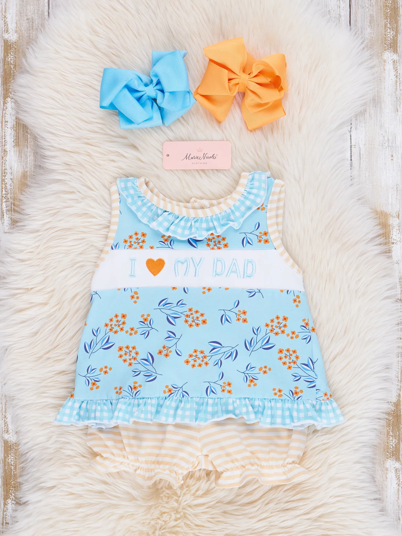 Blue Floral Dad Love Ruffle Outfit