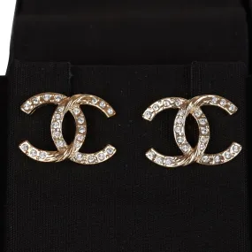 Chanel Gold Crystal Twist Boucle CC Earrings