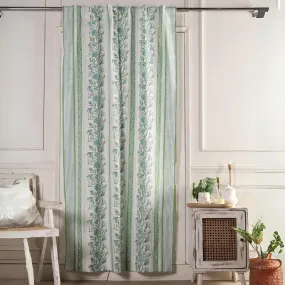 Cotton Window And Door Curtains With Hand Block Printed In Light Green & White | 5 / 7 ft|  Handmade In India