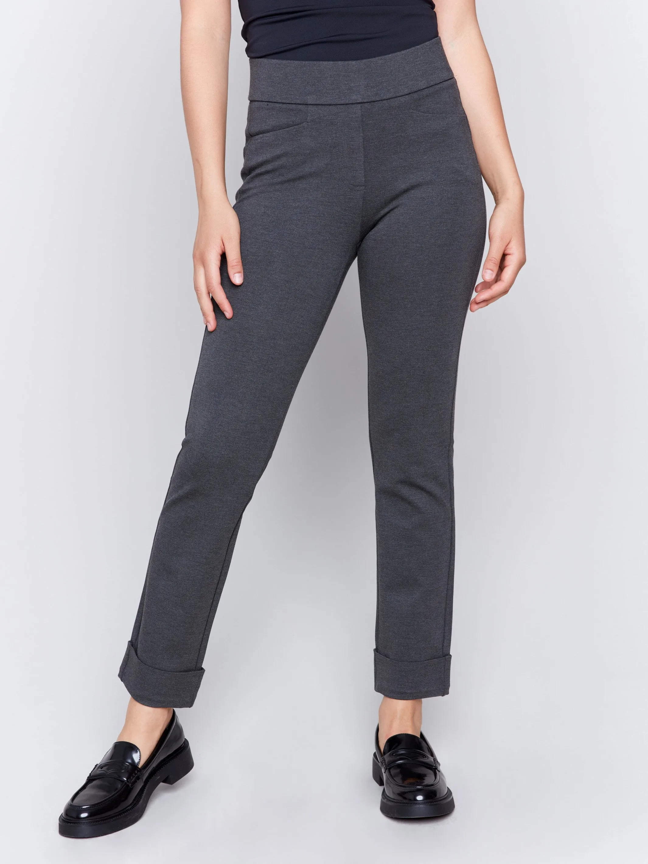 Cuffed Ponte Pants - Charcoal