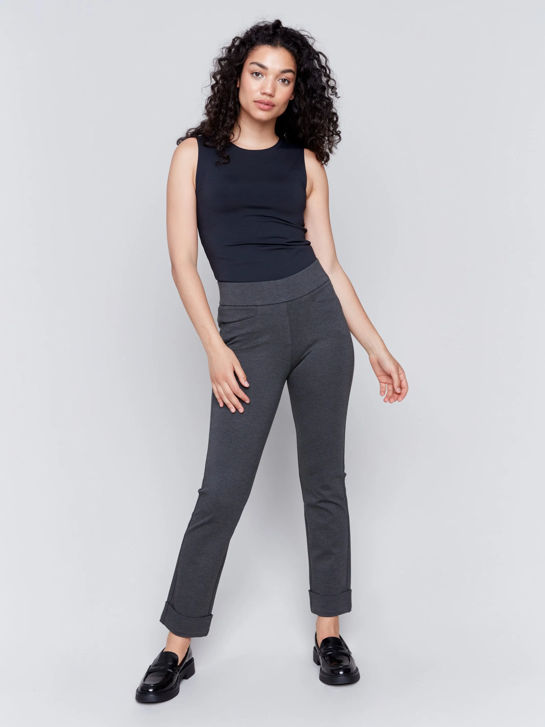 Cuffed Ponte Pants - Charcoal