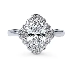 Halo Flower Oval CZ Ring in Sterling Silver