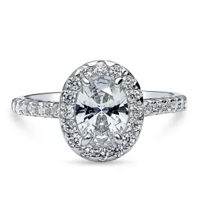 Halo Oval Cut CZ Ring in Sterling Silver