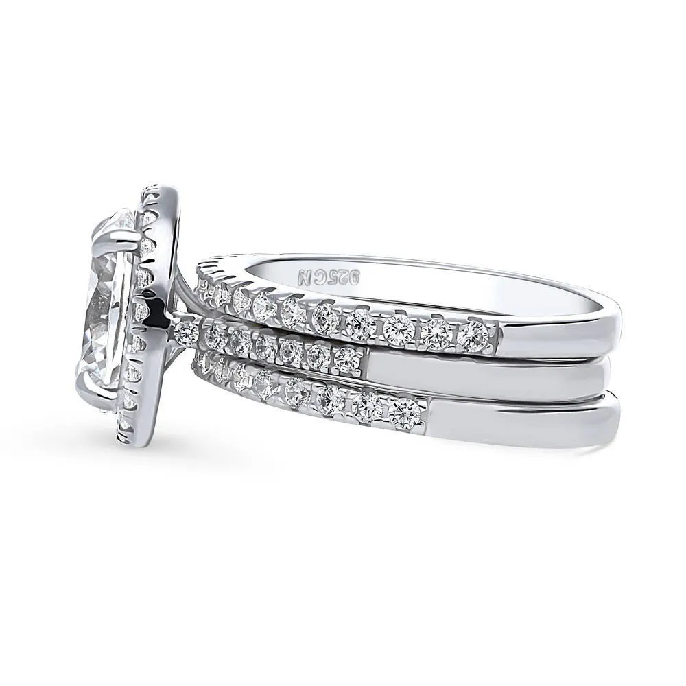 Halo Oval CZ Ring Set in Sterling Silver