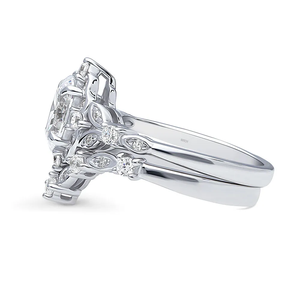 Halo Wishbone Oval CZ Ring Set in Sterling Silver