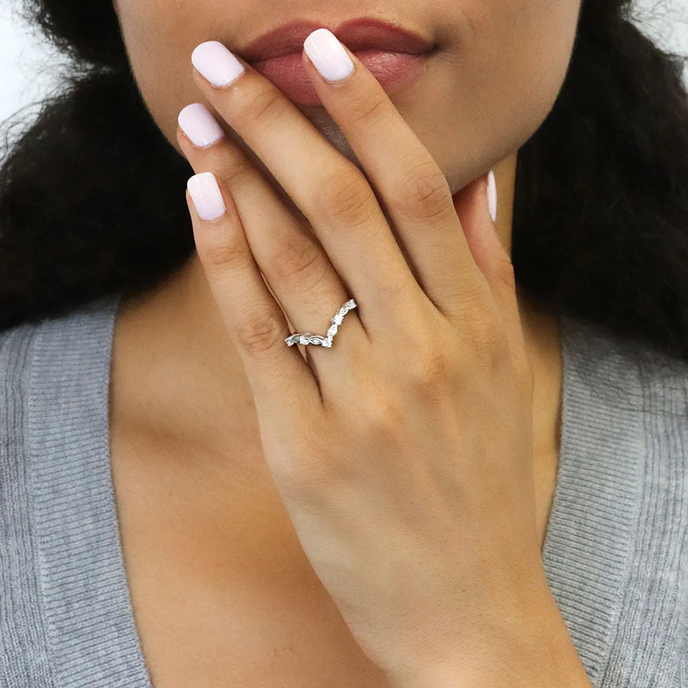 Halo Wishbone Oval CZ Ring Set in Sterling Silver