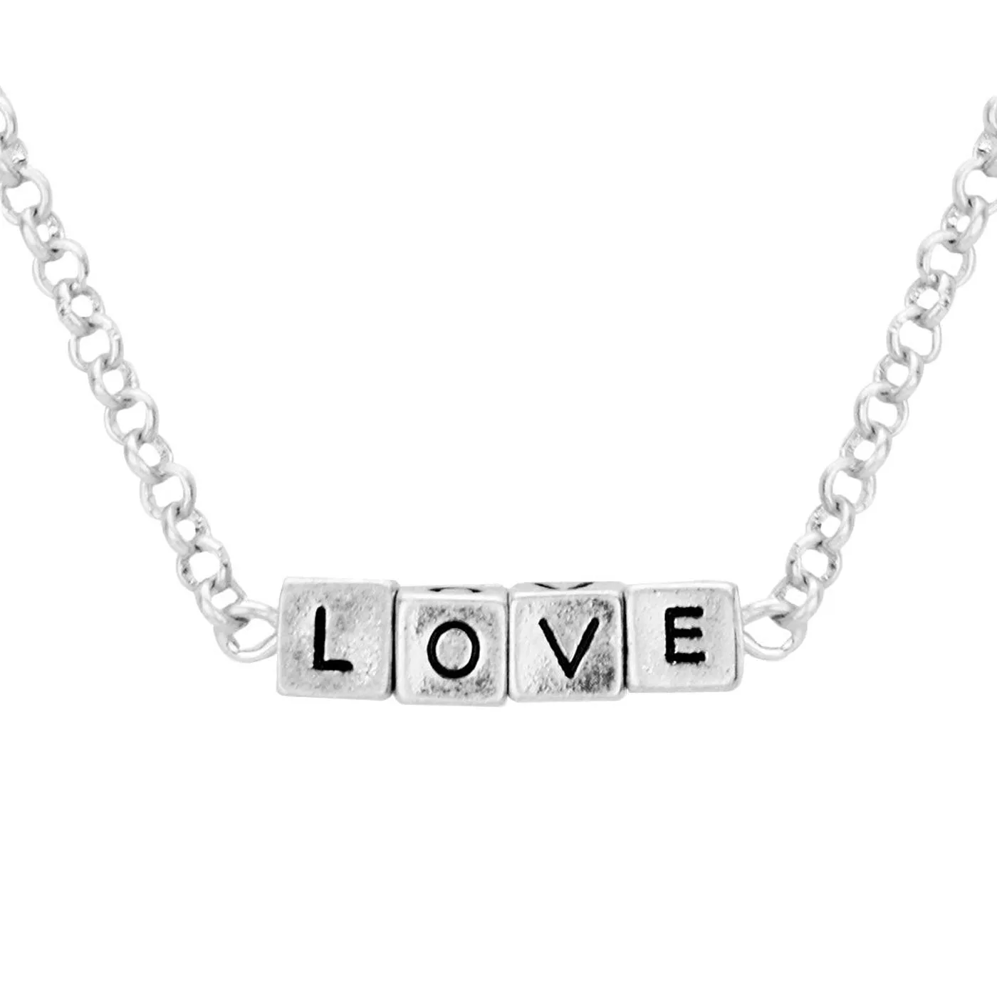 LOVE Metal Cube Pendant Necklace