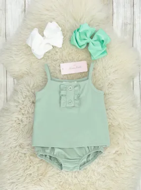 Mint Cotton Ruffle Tank & Bloomers Set