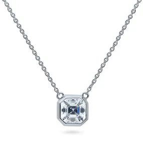 Solitaire 1.2ct Bezel Asscher CZ Necklace in Sterling Silver