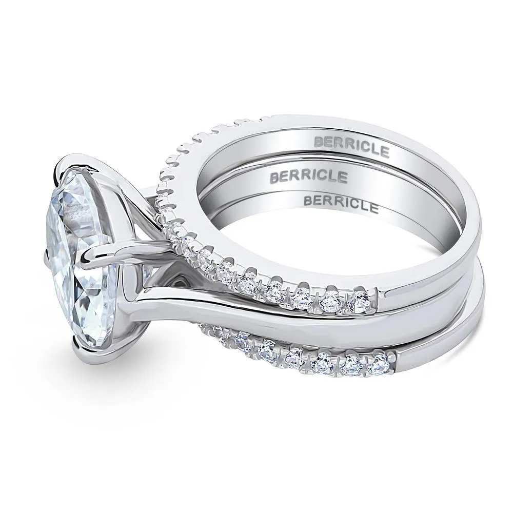 Solitaire East-West 5.5ct Oval CZ Ring Set in Sterling Silver