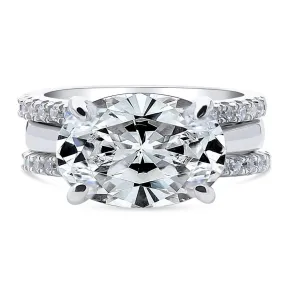 Solitaire East-West 5.5ct Oval CZ Ring Set in Sterling Silver