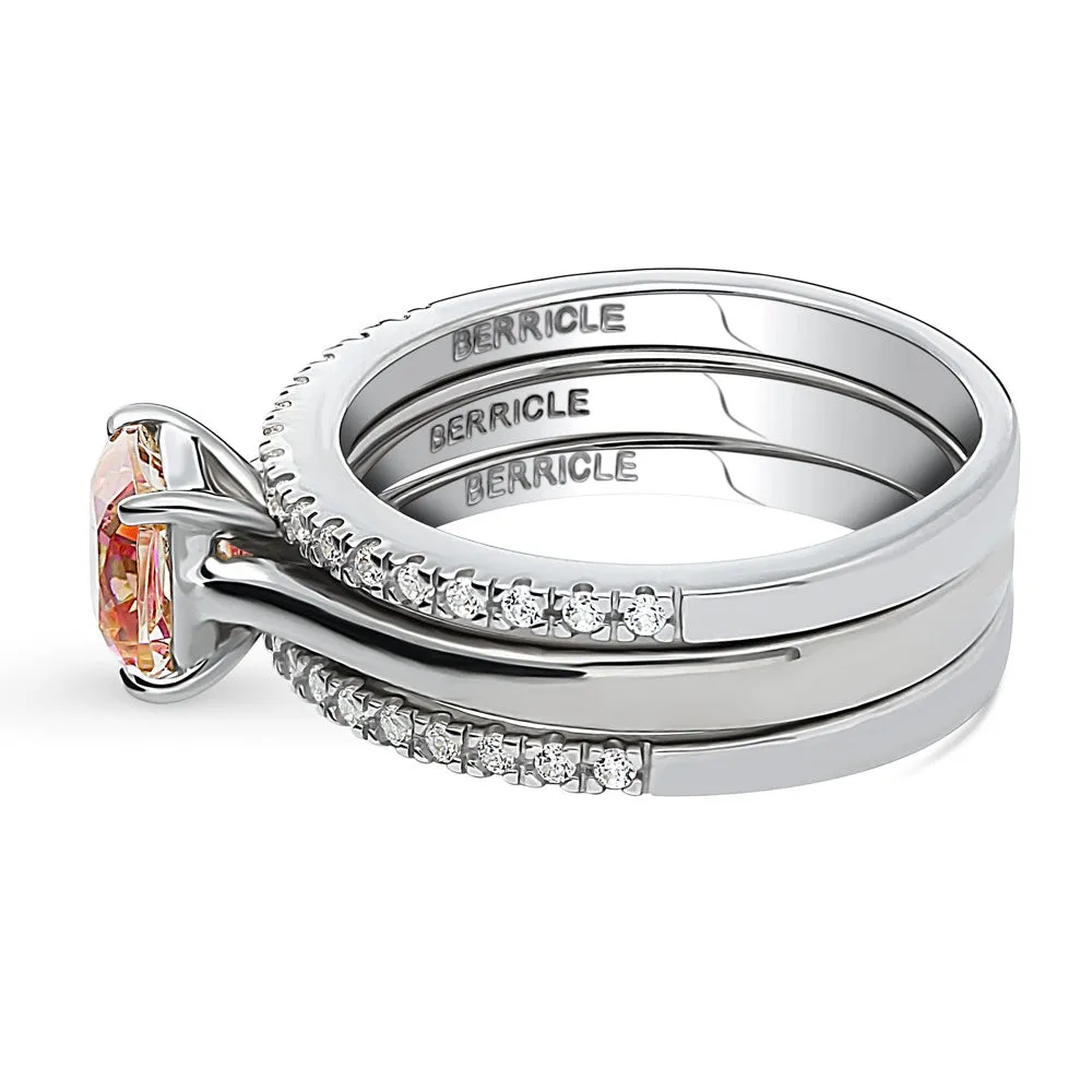 Solitaire Kaleidoscope Red Orange CZ Ring Set in Sterling Silver