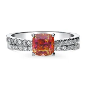 Solitaire Kaleidoscope Red Orange CZ Ring Set in Sterling Silver