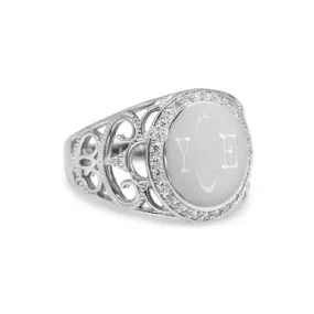 Sterling Silver Round CZ Filigree Monogram Ring