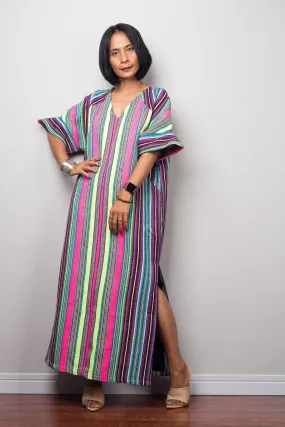 Striped Hill tribe kaftan dress with split