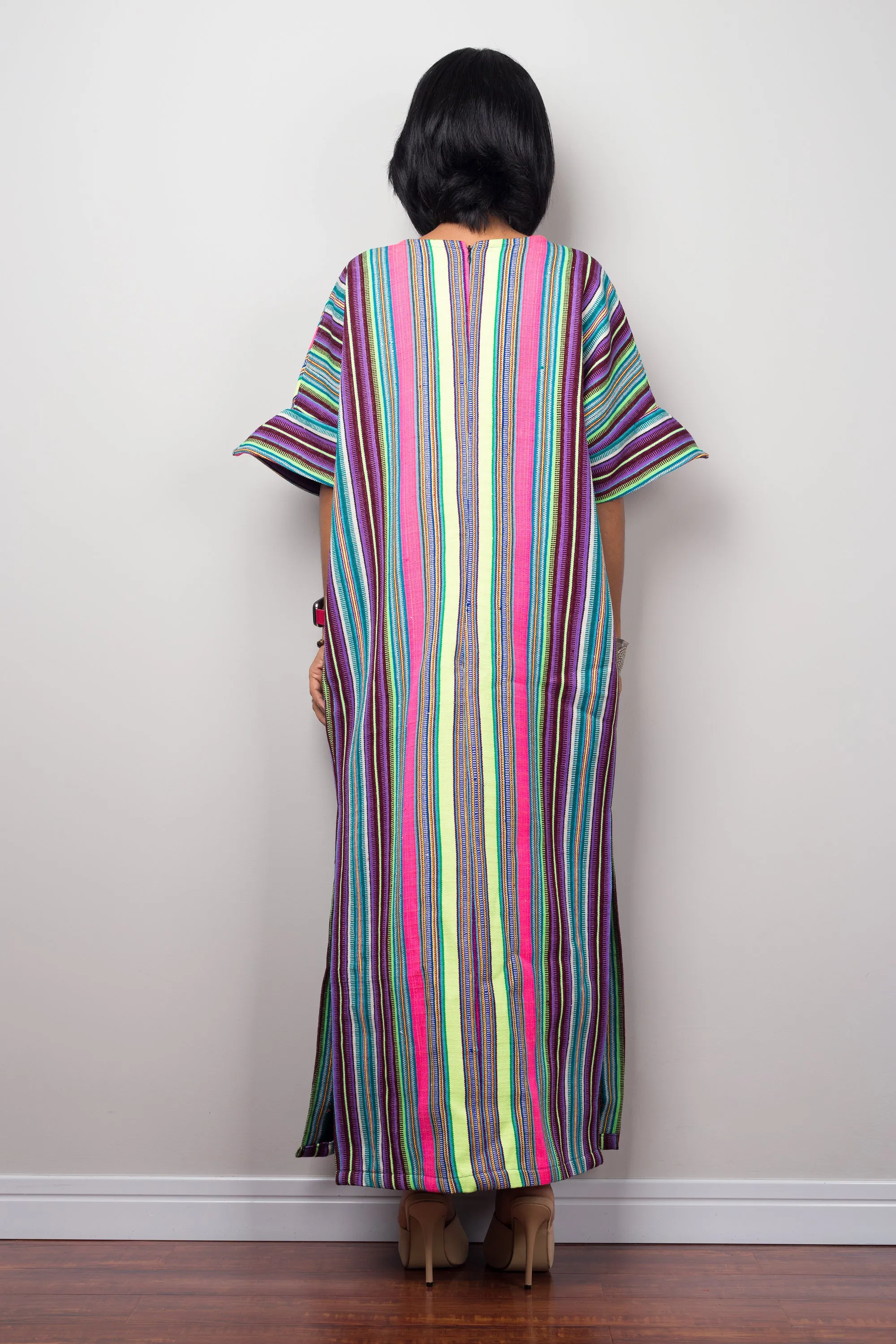 Striped Hill tribe kaftan dress with split