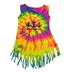 Toddler Montauk Anchor Sleeveless Ripped Bottom Sun Dress in Tie Dye