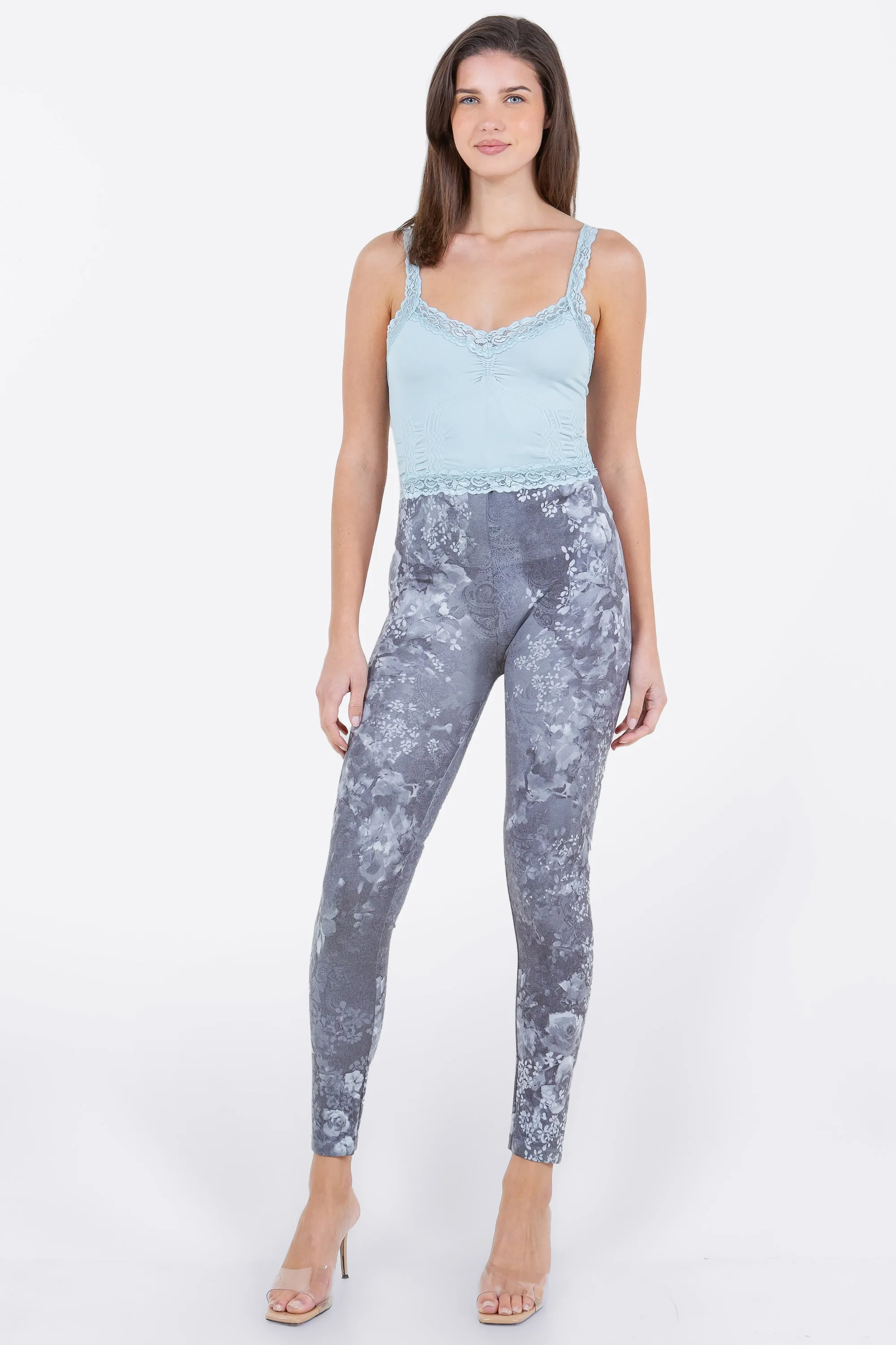 Watercolor Roses and Confetti Foliage Printed Leggings