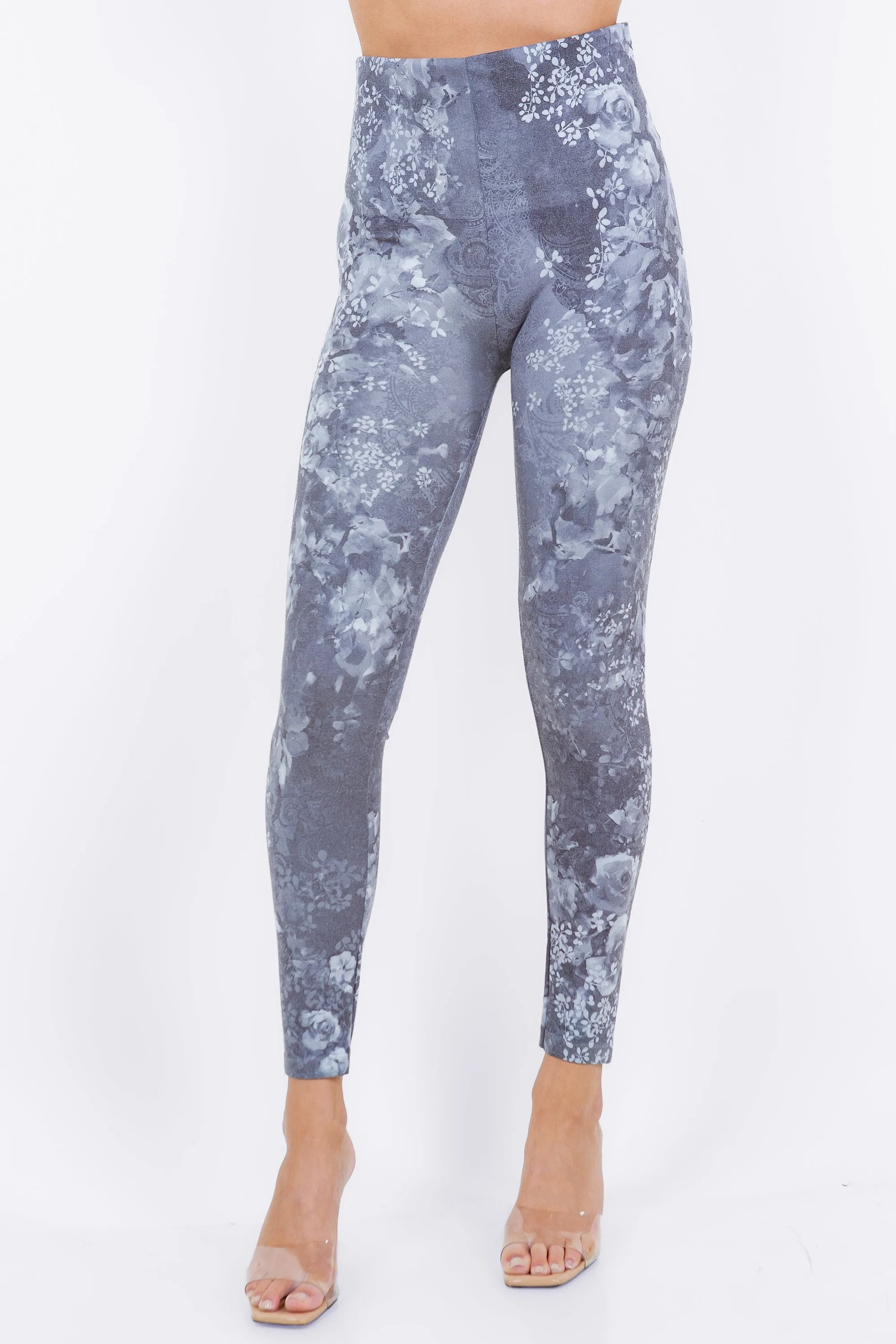 Watercolor Roses and Confetti Foliage Printed Leggings