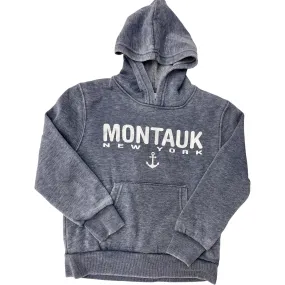 Youth Montauk New York Anchor Screen Printed Pullover Hoodie in Denim Grey